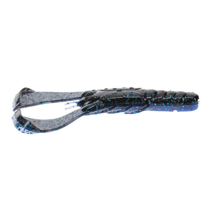 Strike King Rage Scounbug 4" soft plastic fishing lure in black and blue with dual paddle tails designed for musky fishing tackle.