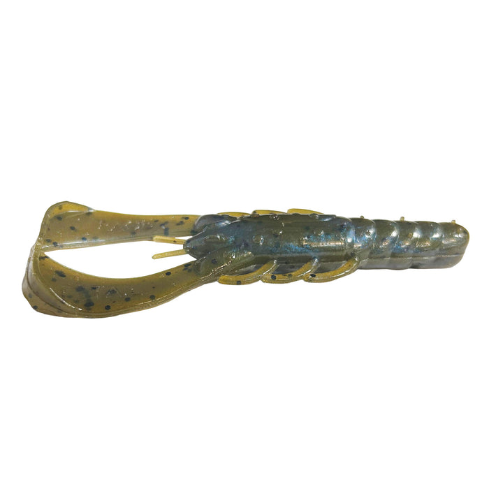 Soft plastic fishing lure resembling a small crawfish with textured body and two large curled tails, designed for use as the Strike King Rage Scounbug 4" fishing tackle.
