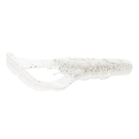 Clear soft plastic fishing lure with glitter flecks and appendages, designed to mimic aquatic prey; Strike King Rage Scounbug 4" ideal for fishing tackle use.