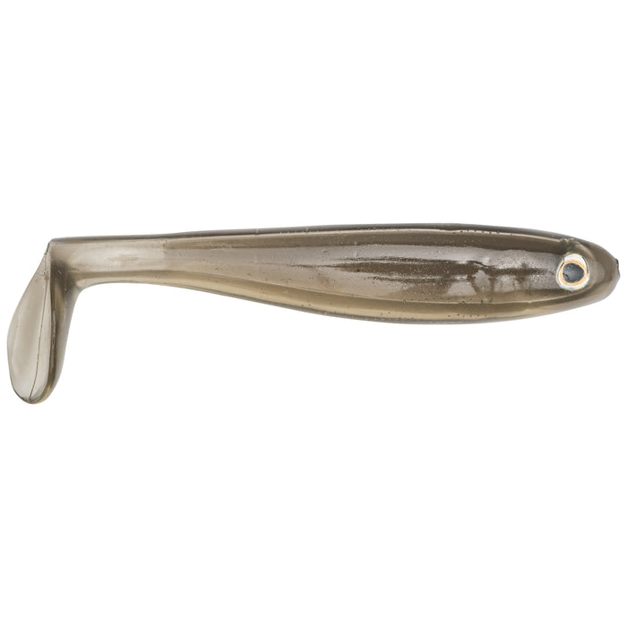 Strike King Shadalicious Swimbait in a natural ghost shad color, designed as a soft fishing lure with paddle tail for lifelike swimming action in fishing tackle.
