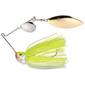 Strike King Tour Grade Heavy Cover Spinnerbait featuring a silver and gold blade, detailed fish head with realistic eye, and chartreuse and white skirt for fishing tackle.