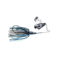 Strike King Tri-Wing Buzz King Buzzbait with black and blue skirt, silver metal buzz wings, designed for freshwater fishing and musky tackle enthusiasts.
