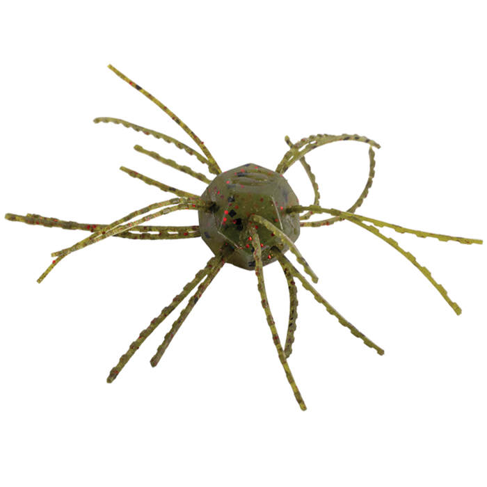 Strike King Tumbleweed - Floating fishing lure designed to imitate a crawfish with multiple flexible legs, featuring a green body with red and black specks for attracting fish.