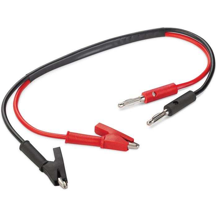 Strikemaster Lithium 40V Power Adapter (Battery Sold Separately) featuring red and black alligator clips connected by insulated wires with matching banana plugs for secure power connection.