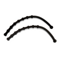 Two black flexible straps with multiple evenly spaced beads along the length, shown against a white background, identified as Strikemaster Rubber Guard Strap (Power & Hand) used in fishing tackle.