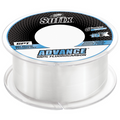Sufix Advance Fluorocarbon fishing line spool in clear translucent material with branding and technical details on the label, designed for fishing tackle use.