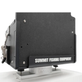 Summit HD Shuttle Docking System w/ Larmac360 showing a sturdy black mounting box with secure latches and metal hardware, designed for fishing tackle and marine electronics attachment.