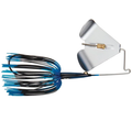 Teckel Maxqueker fishing lure with blue and black skirt and silver metal blade designed for musky fishing tackle.