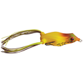 Teckel Whacker Frog fishing lure designed to mimic a frog, featuring yellow and brown colors with flexible skirted legs for realistic movement in water, ideal for fishing tackle.