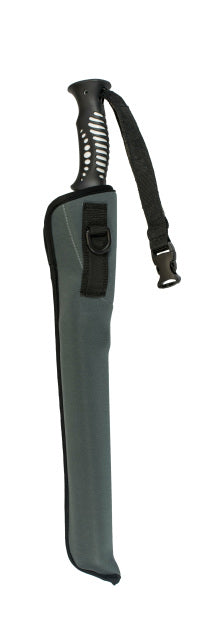 Teton Locking Wading Staff with a black ergonomic handle and wrist strap, stored in a gray protective sleeve designed for fishing tackle and outdoor use.