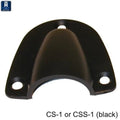 TH Marine Clam Shells black plastic mounting bracket with three screw holes designed for securing marine electronics or fishing tackle accessories.