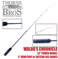 Thorne Bros Custom Ice Rod - Crappie Chronicles "Waldo" featuring a 32-inch power noodle with red tip, 4-inch Winn grip, and outside recreational guides, designed for ice fishing precision.