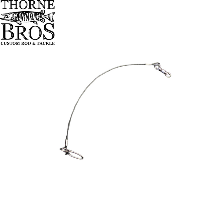 Thorne Brothers Leaders fishing wire leader with swivel and snap, designed for durability and reliability in fishing tackle, displayed on a white background.
