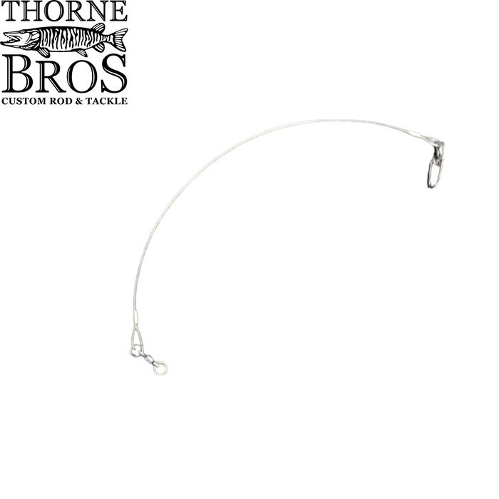 Thorne Brothers Leaders clear fishing leader wire with swivel and loop eyelet, designed for durability and strength in musky fishing tackle.