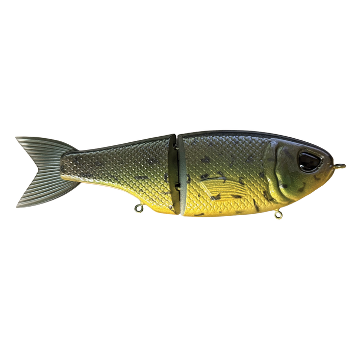 Throwback Swimbaits Metro Glide fishing lure designed to mimic a small fish with segmented body, detailed scales, and realistic coloring for effective fishing tackle use.