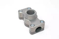 Metallic gray component with threaded central circular opening and four screws designed for mounting, identified as TKI ROD HOLDER BASES 7/8" Round Rail Base.