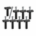Set of eight black Trac isolator Bolts with silver screws, designed for secure mounting and vibration reduction in fishing tackle and marine electronics equipment.
