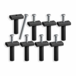 Set of eight black Trac isolator Bolts with silver screws, designed for secure mounting and vibration reduction in fishing tackle and marine electronics equipment.