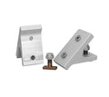 Two silver metal angled brackets with screws and a small bolt, designed for adjustable mounting, shown on a white background, displaying the Traxstech T-Bolt Bracket - Various Degrees.