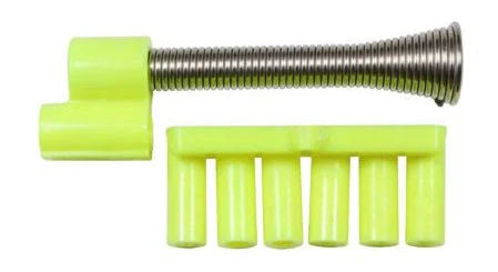 Twili-Tip fishing rod tip replacement with a bright yellow plastic base and a coiled metal spring designed for secure, flexible attachment to fishing rods.