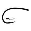 Black simplified illustration of a curved fishing hook with a sharp, pointed tip labeled as Umpqua Tiemco 2499SP-BL, used in fishing tackle and fly fishing gear.