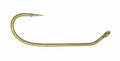 Single gold-colored fishing hook with a sharp point and an eyelet at the end, identified as Umpqua Tiemco 708, used in fishing tackle.