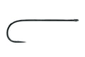 Close-up of a single black Umpqua X-Series XT350 fishing hook with a sharp point and curved design, used for fly fishing tackle.
