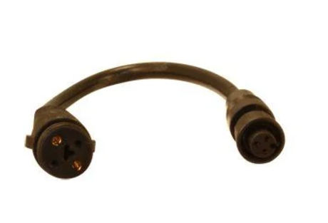 Universal Adapter - Lowrance/Eagle Black ADP041 shown as a short black cable with round connectors on both ends, designed for marine electronics and fishing tackle applications.