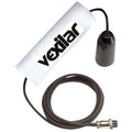 Vexilar 19 Degree Ice Transducer TB0050 with a black cone-shaped sensor connected by a long black cable and a white foam float labeled Vexilar, designed for ice fishing and marine electronics.