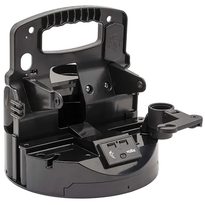 Vexilar Pro Pack Elite Portable Carrying Case made of durable black plastic featuring ergonomic handle, multiple compartments, and mounting points for organizing fishing tackle and marine electronics.