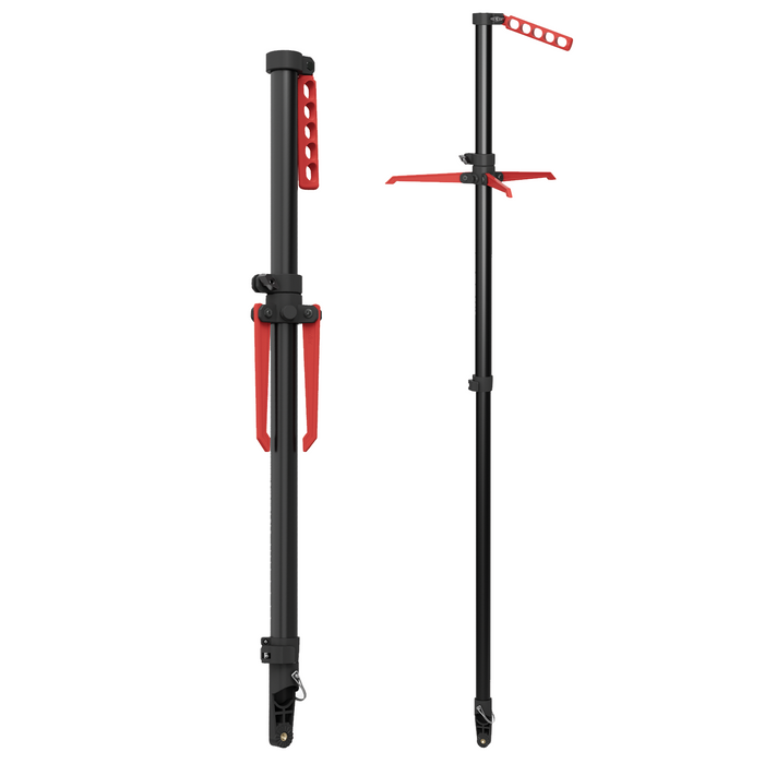 Two views of a black and red Vexilar Vision Ice Pole (For Live-Imaging Sonar Systems), designed for fishing with adjustable components and sturdy construction for marine electronics use.