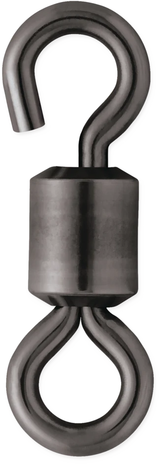 VMC Open Eye Rolling Swivel made of durable metal with a top hook eye and a bottom loop eye, designed for smooth rotation in fishing tackle setups.