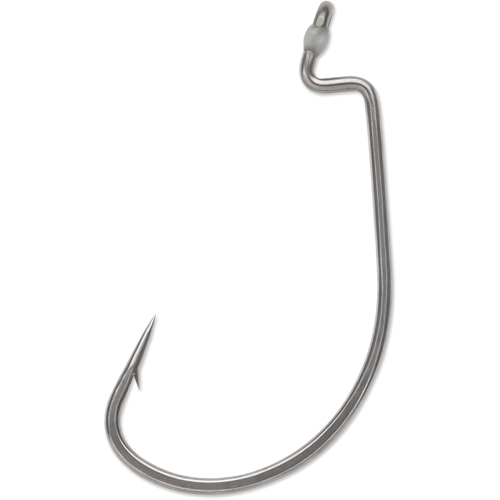 VMC RedLine Series Heavy Duty Wide Gap Hooks shown in close-up, featuring sharp barbed tip and durable metal construction designed for heavy-duty fishing tackle.