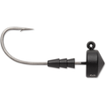 Close-up of a black VMC RedLine Series Tungsten Ned Head Jig featuring a sharp, curved fishing hook and a weighted, textured jig head designed for fishing tackle and lure applications.