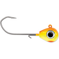 VMC Sleek Jig fishing lure with a bright yellow and orange head featuring a large eye design and a sharp curved hook for effective fishing tackle.