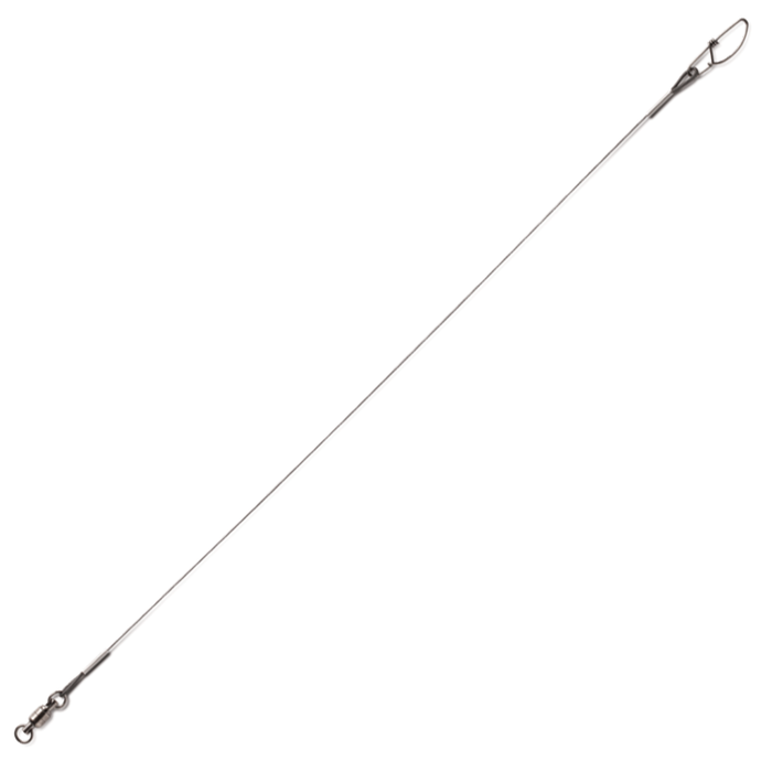 VMC Titanium Leader 7-Strand fishing tackle featuring a strong, corrosion-resistant titanium wire with swivel and loop ends for secure attachment in musky or ice fishing setups.