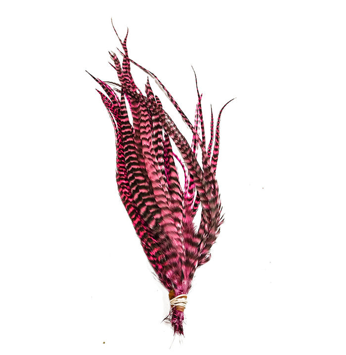 Whiting Schlappen 6"-10" Bundle featuring vibrant pink and black striped feathers, ideal for tying custom fishing lures and enhancing fishing tackle.