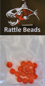 X Tackle Rattle Beads in bright orange, small round fishing tackle beads designed to enhance musky and fly fishing lures for better attraction and sound.