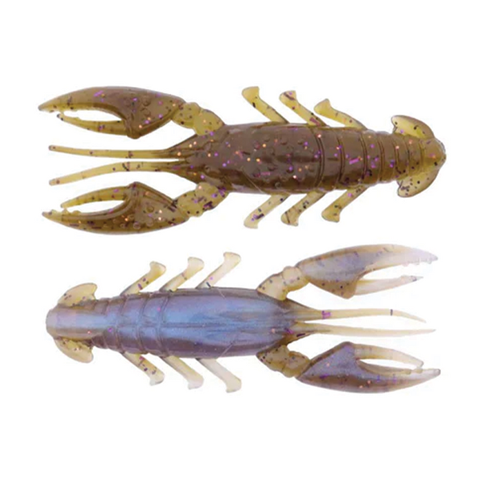 Two X-Zone Scented Stealth Craw fishing lures in natural crawfish colors, featuring segmented bodies, claws, and multiple legs for realistic movement and fishing tackle use.