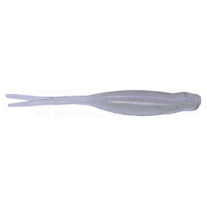 X-Zone Scented Stealth Minnow fishing lure in translucent light gray with subtle purple shimmer, featuring a split tail design for realistic movement in water.