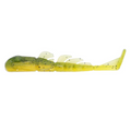 X-Zone Stealth Invader soft fishing lure in translucent yellow with black specks, designed to mimic a small baitfish with multiple appendages and a paddle tail for realistic movement.