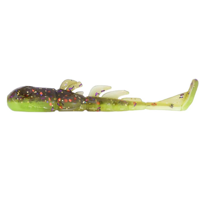 X-Zone Stealth Invader soft fishing lure in translucent green and brown with colorful flecks, designed to mimic a crawfish for effective fishing tackle use.