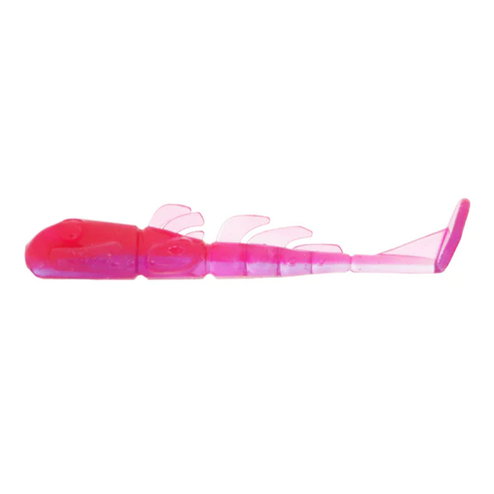 X-Zone Stealth Invader soft plastic fishing lure in translucent pink with segmented body, paddle tail, and fin-like appendages designed for realistic movement in water.
