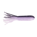 Purple and black soft plastic fishing lure with multiple thin tentacle-like strands at one end, designed as an X-Zone X-Tubes fishing tackle for musky fishing.