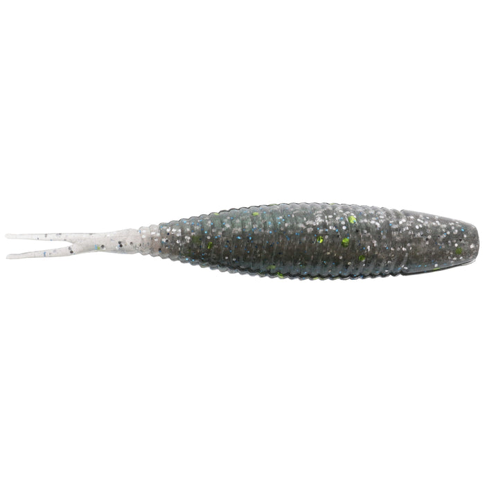 Yamamoto 3" Scope Shad soft plastic fishing lure in a shad pattern with a ribbed body and split tail, designed for freshwater fishing tackle.