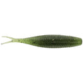 Yamamoto 3" Scope Shad soft fishing lure in green with black and gold flecks, ribbed body and forked tail designed for realistic movement in water.
