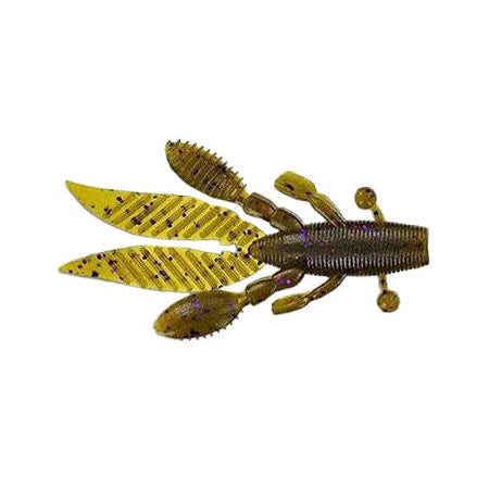Yamamoto Flappin' Hog 3.75" soft plastic fishing lure in green pumpkin and purple copper tones, designed for musky fishing with detailed appendages for realistic movement.