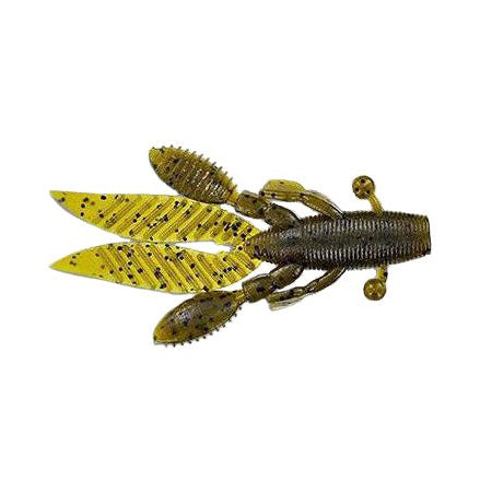 Yamamoto Flappin' Hog 3.75" fishing lure in natural green pumpkin color with segmented appendages and textured body designed for musky and freshwater fishing.