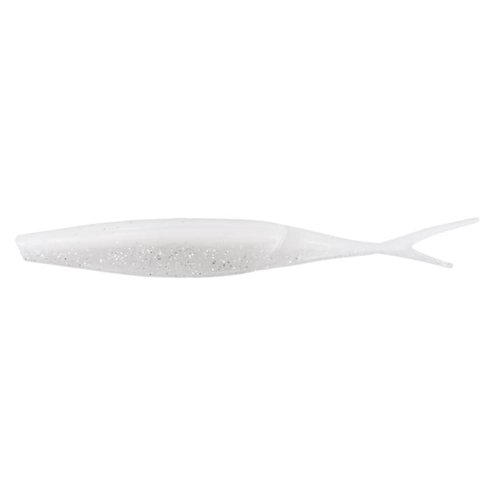 Yamamoto Hinge Minnow soft fishing lure in translucent white with silver glitter, designed for effective fishing tackle use in musky and freshwater fishing.