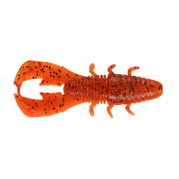 Yamamoto Yama Bug soft plastic fishing lure in translucent orange with black speckles designed to imitate a crawfish for effective fishing tackle use.